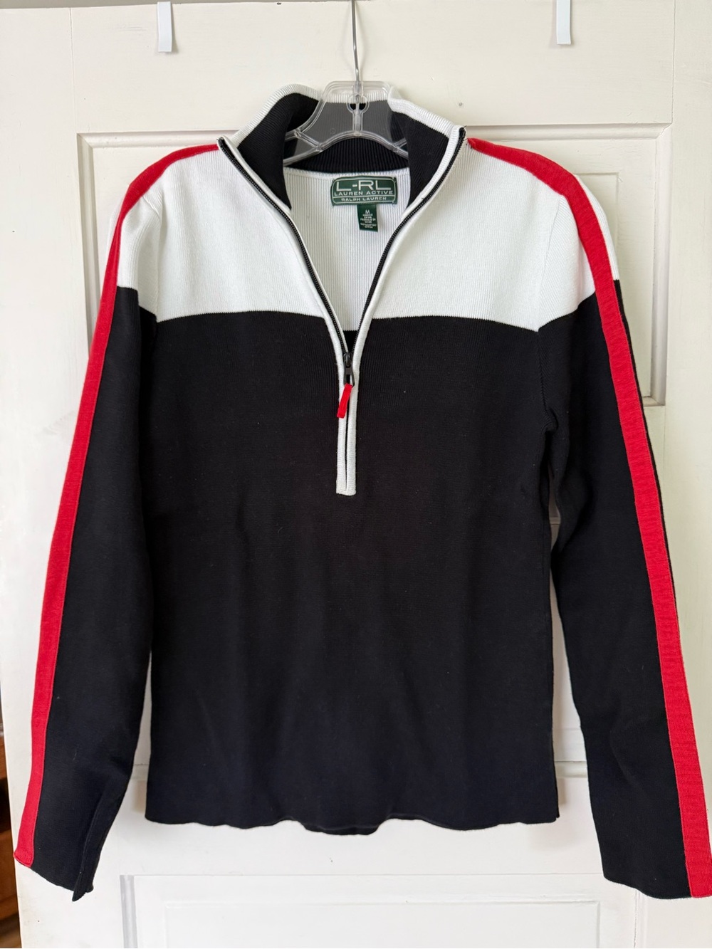 Ralph Lauren Active Women’s Cotton Half-Zip Sweater in Black, White & Red